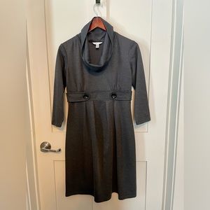 London Times Gray Cowl Neck Dress with Button Detail, Size 8